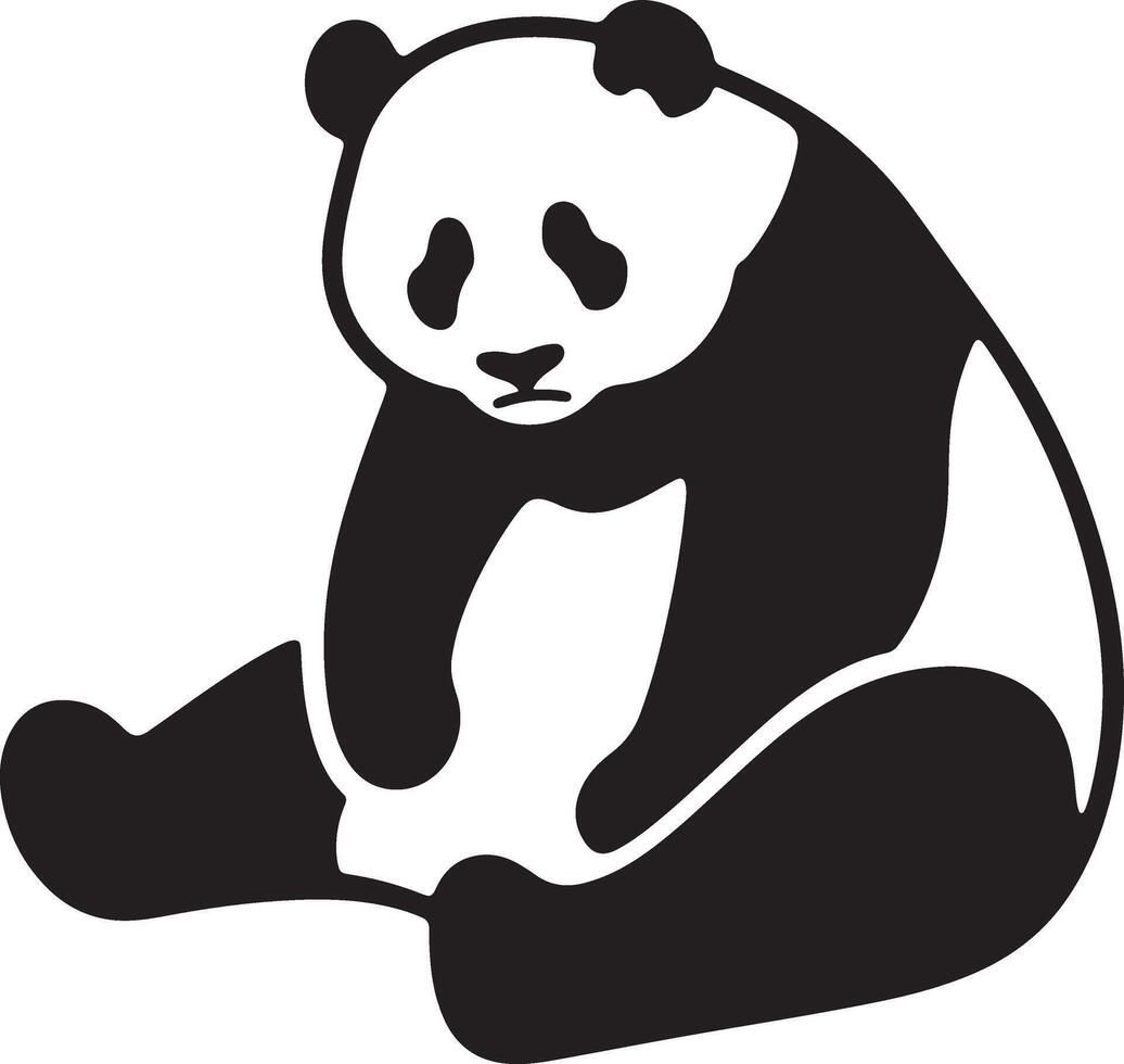 Sad panda silhouette eco conscious theme, Depressed panda black white illustration art vector
