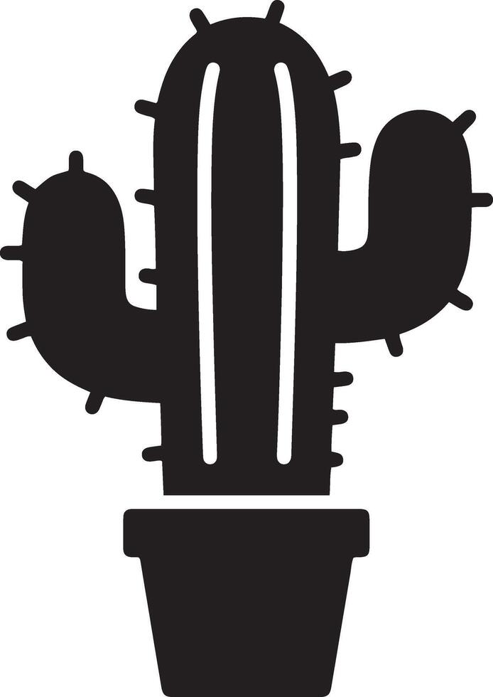 Black cactus in a pot silhouette art, Simple potted plant black illustration vector