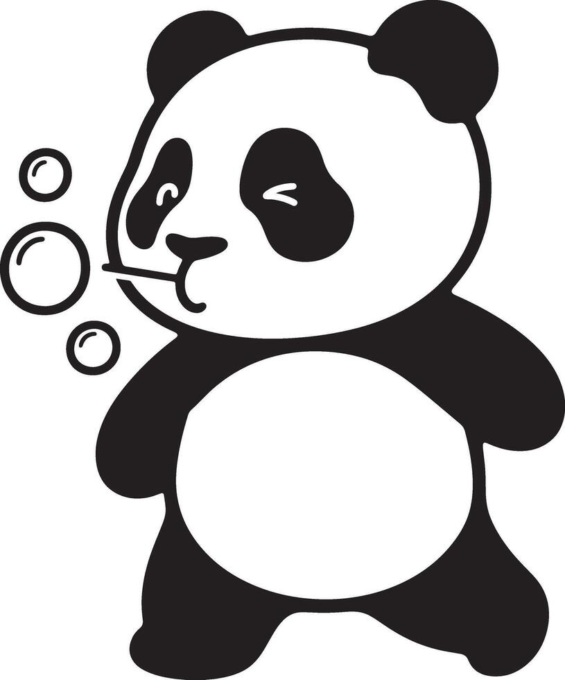 Panda blowing bubbles illustration, Fun panda cartoon relaxing design vector