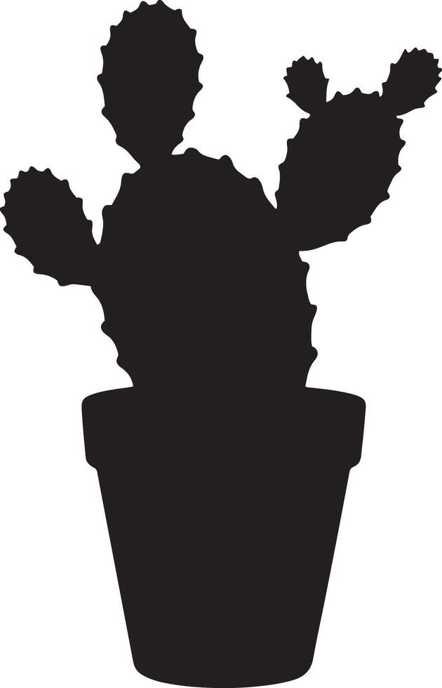 Cactus in a pot black silhouette, Potted cactus plant simple illustration vector