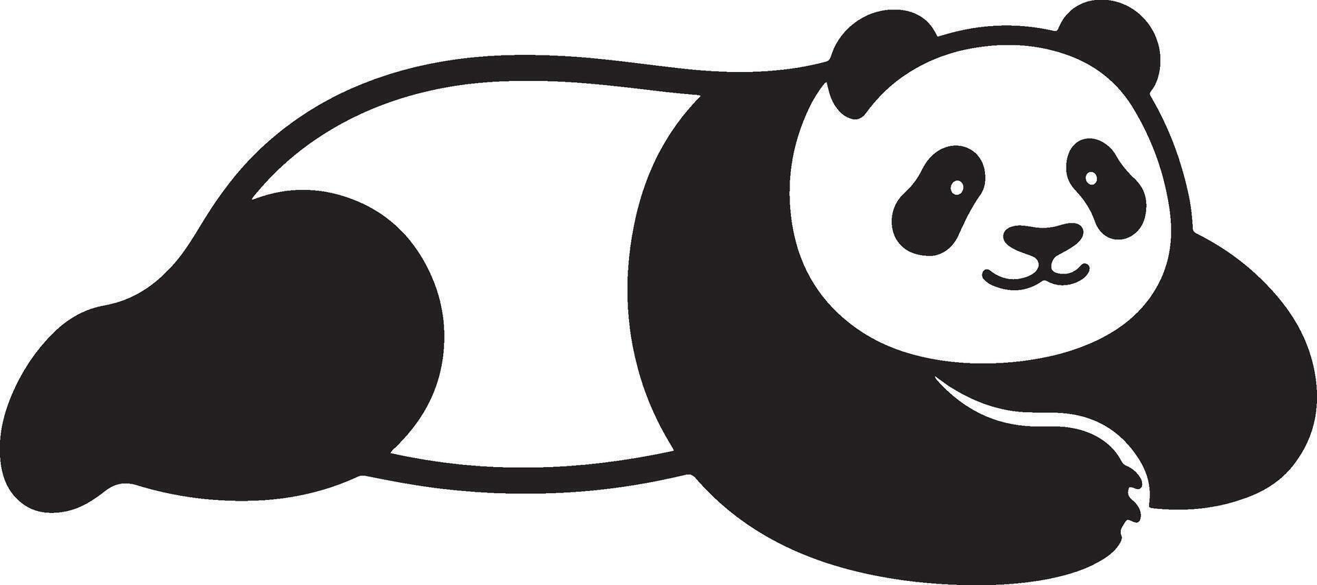 Panda lying down black and white cartoon, Sleeping panda relaxed animal drawing vector