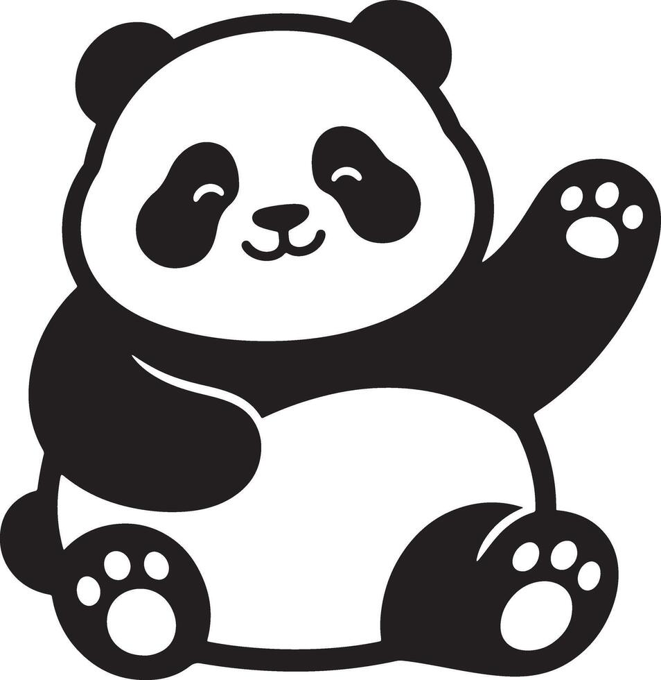 Panda cub waving hello cartoon design, Adorable baby panda cheerful gesture vector