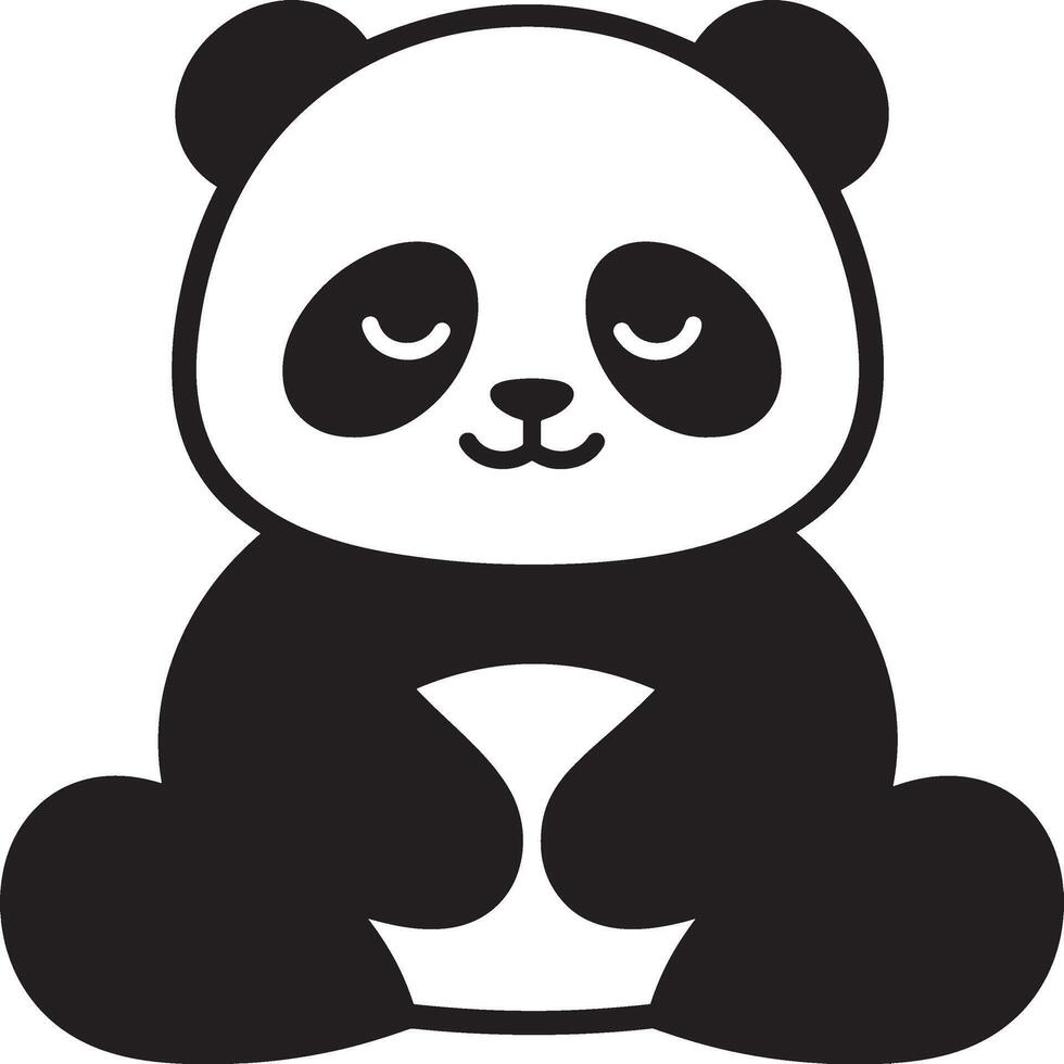 Panda sitting perfect for children decor, Playful panda black and white art vector