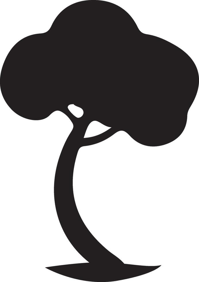 Bent tree black silhouette minimal style, Curved tree simple shape flat design vector