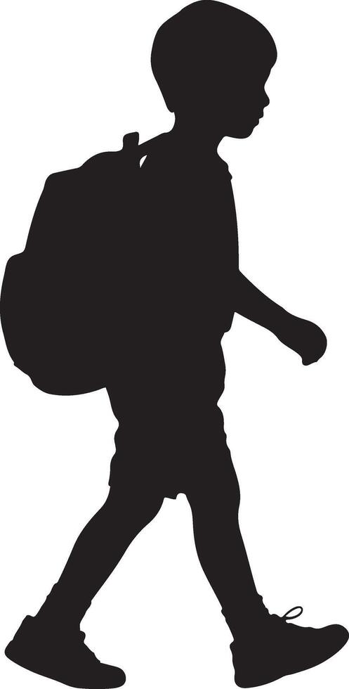 Child walking to school silhouette, Kid with backpack simple figure vector