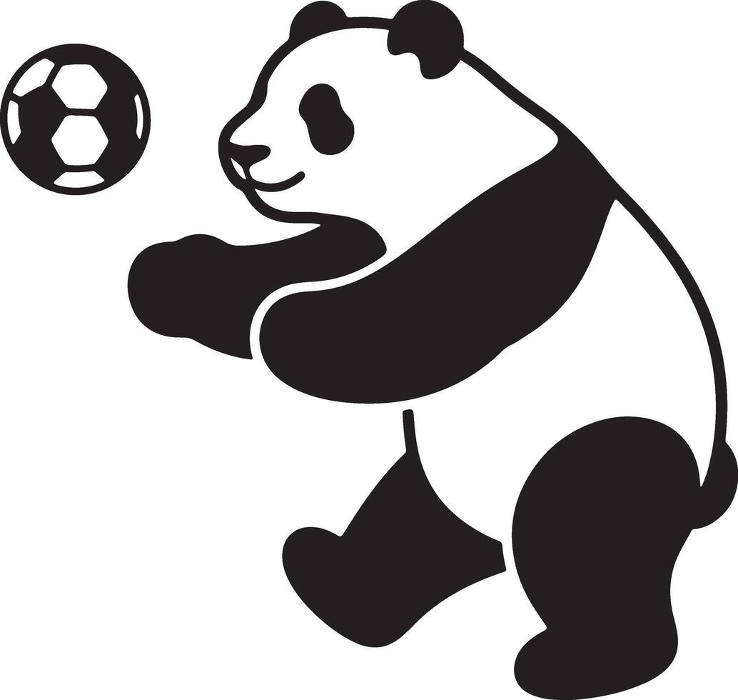 Panda playing with soccer ball cartoon, Cute panda kicking ball black and white vector