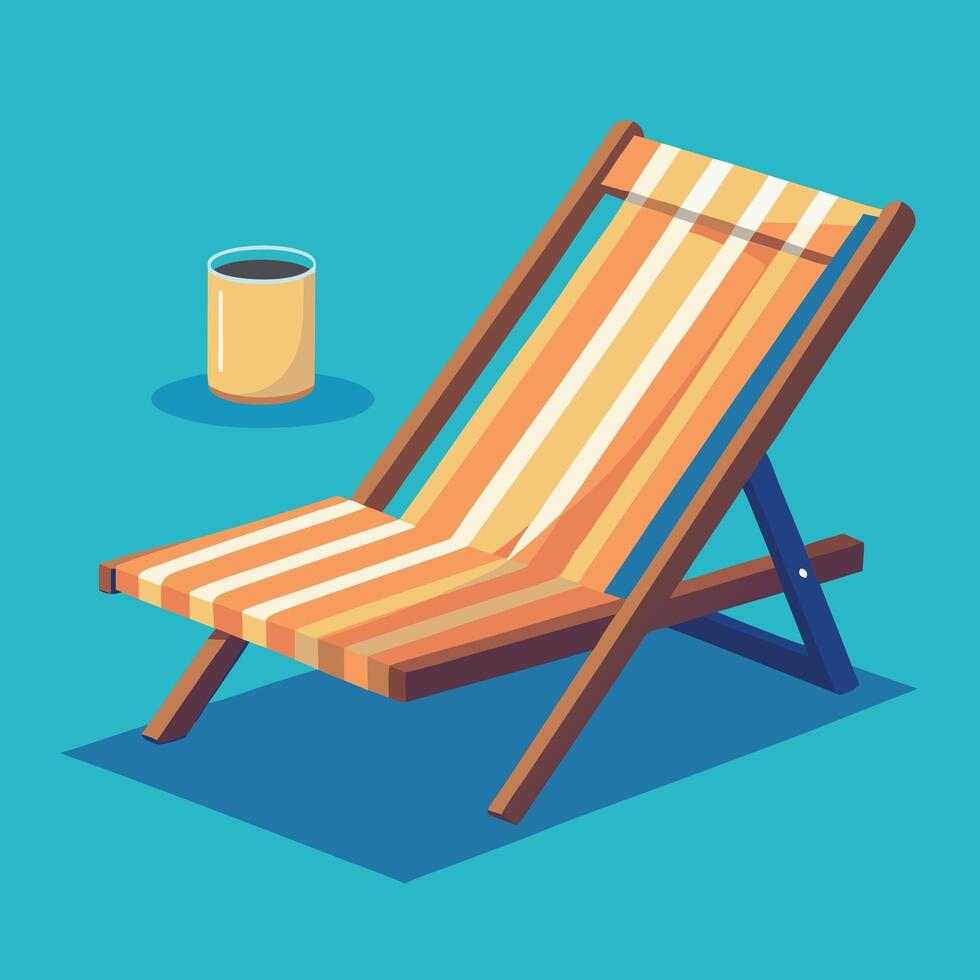 A beach chair and a cup of coffee on a blue background vector