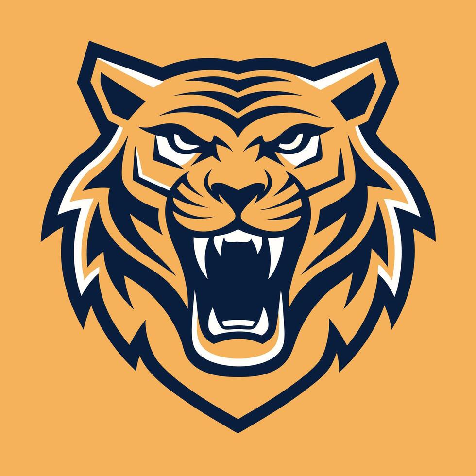 The head of a tiger is shown on an orange background vector