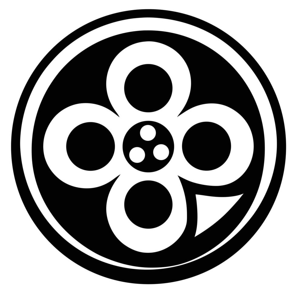 A black and white film reel icon vector