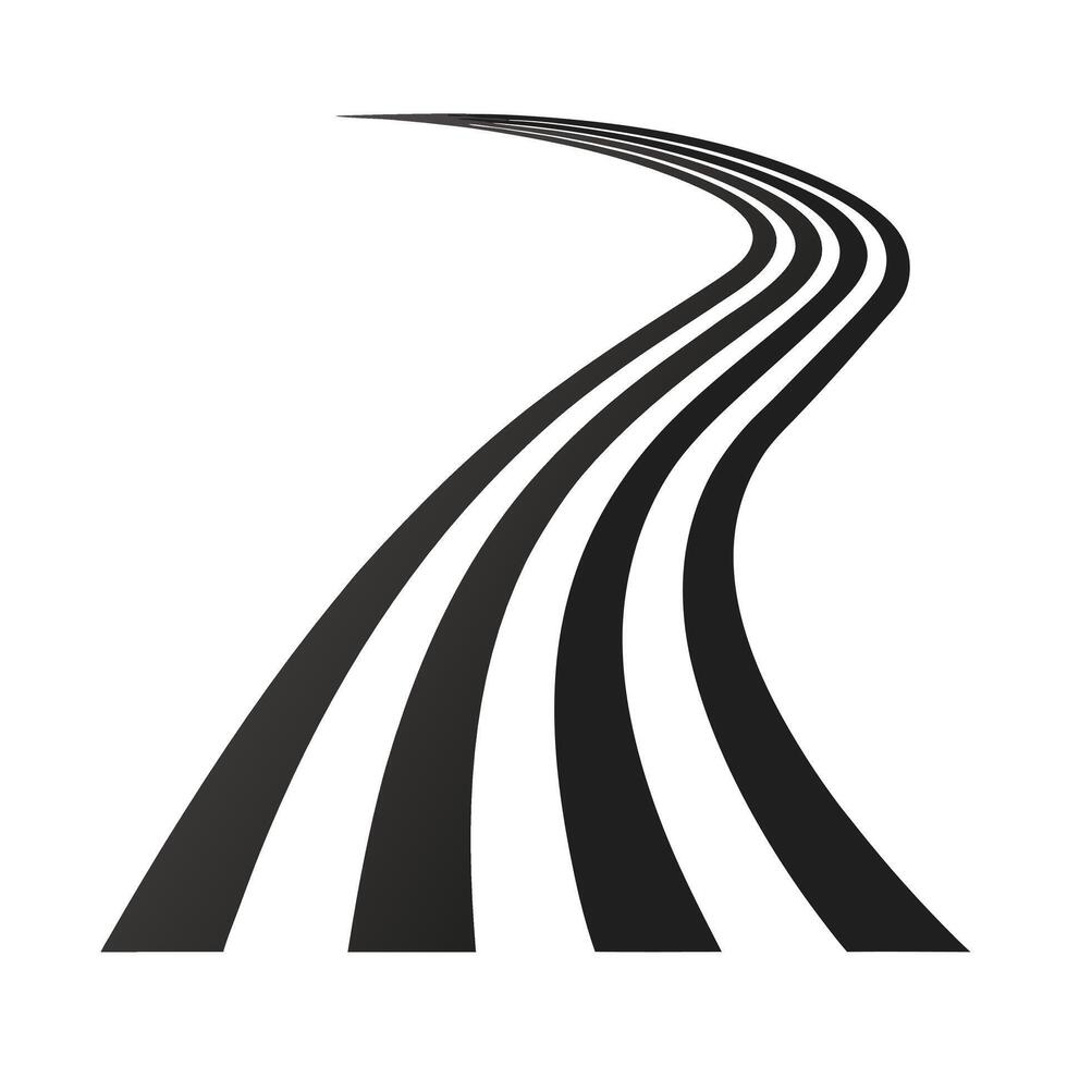 A black and white image of a road with a curve vector
