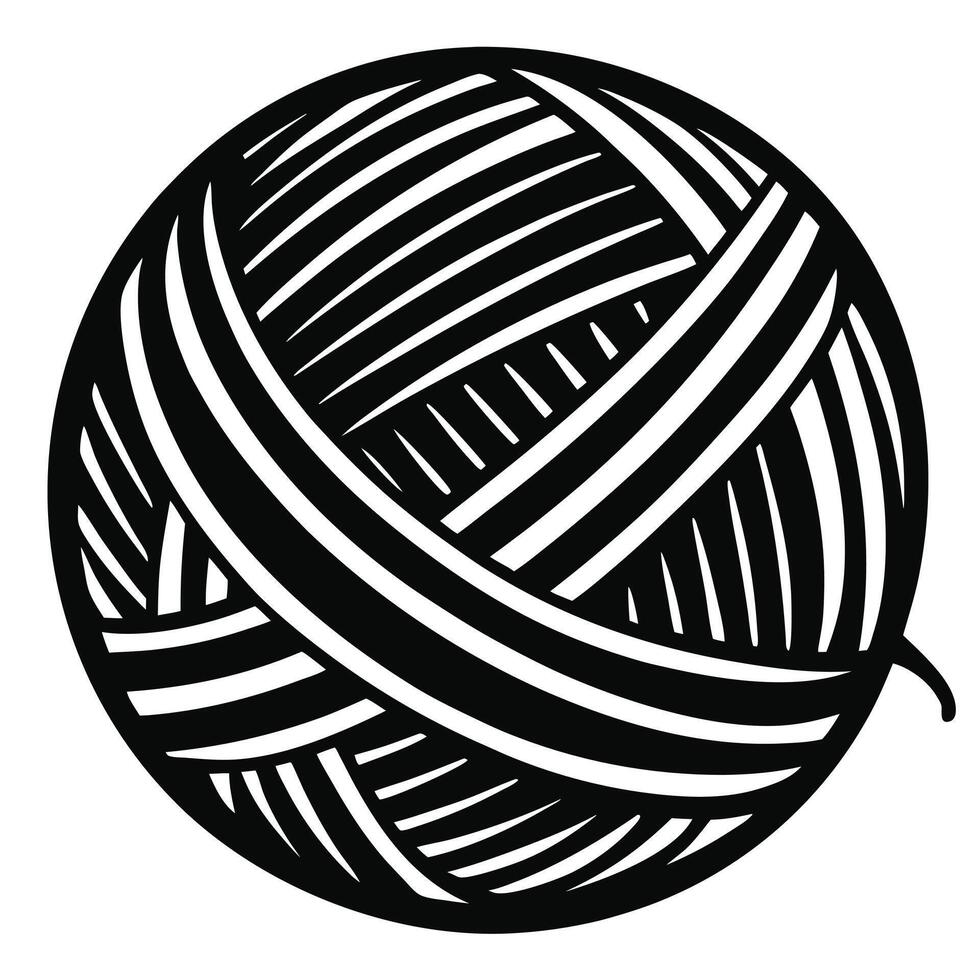 A ball of yarn is shown in black and white vector