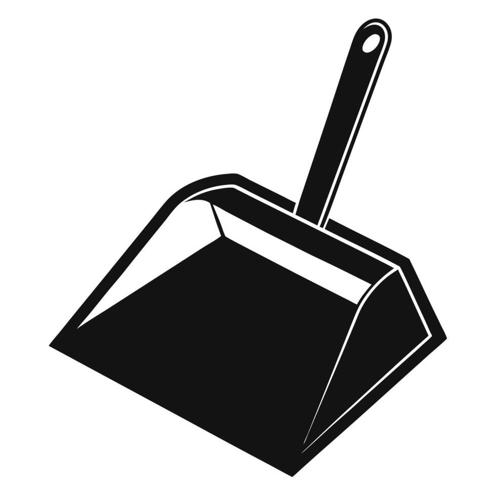 A black and white illustration of a dustpan vector