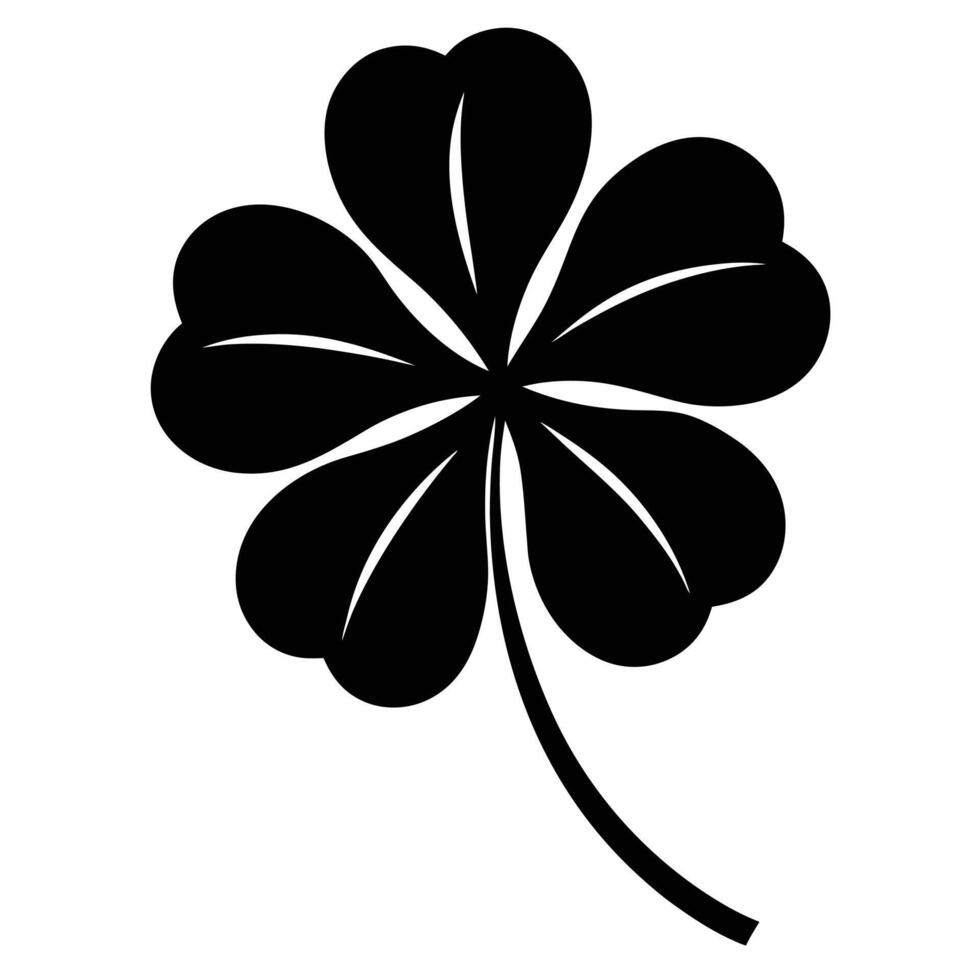 A four leaf clover is shown in black and white vector