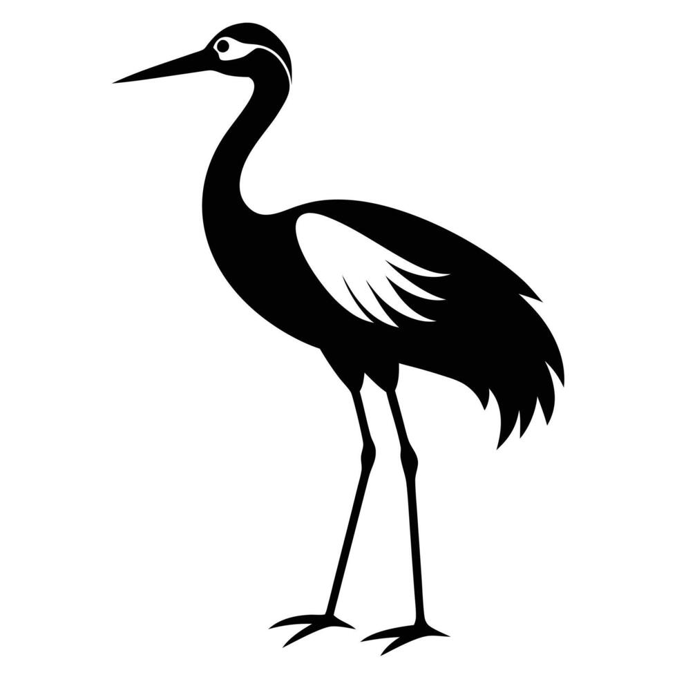 A black and white silhouette of a crane vector