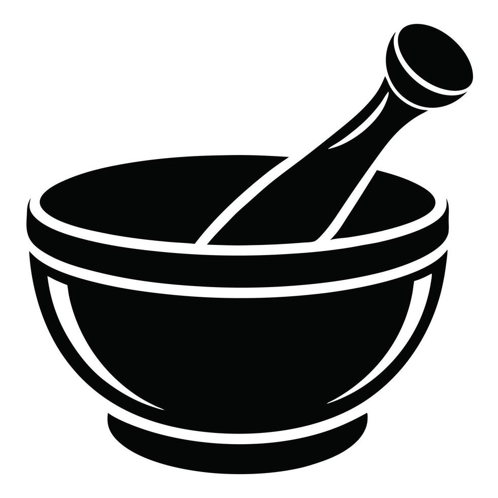 A black and white illustration of a mortar and pestle vector