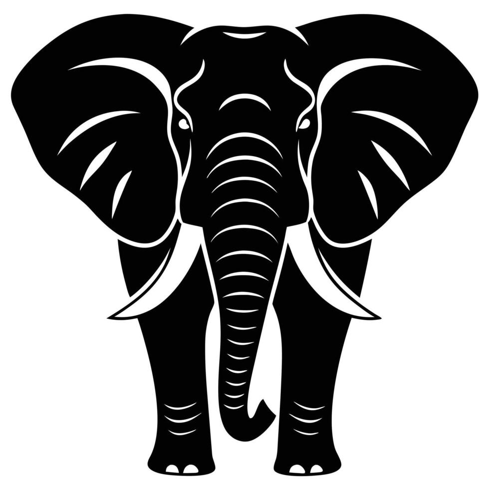 An elephant is shown in black and white vector