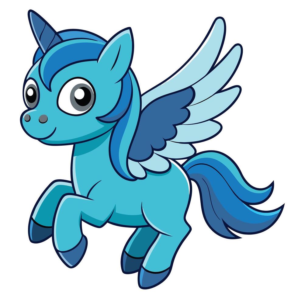 A cartoon blue unicorn with wings vector
