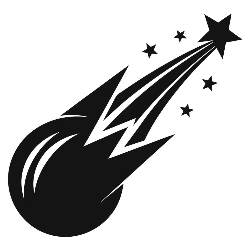 A black and white illustration of a star and a rocket vector
