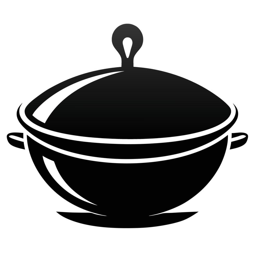 A black and white illustration of a casserole vector