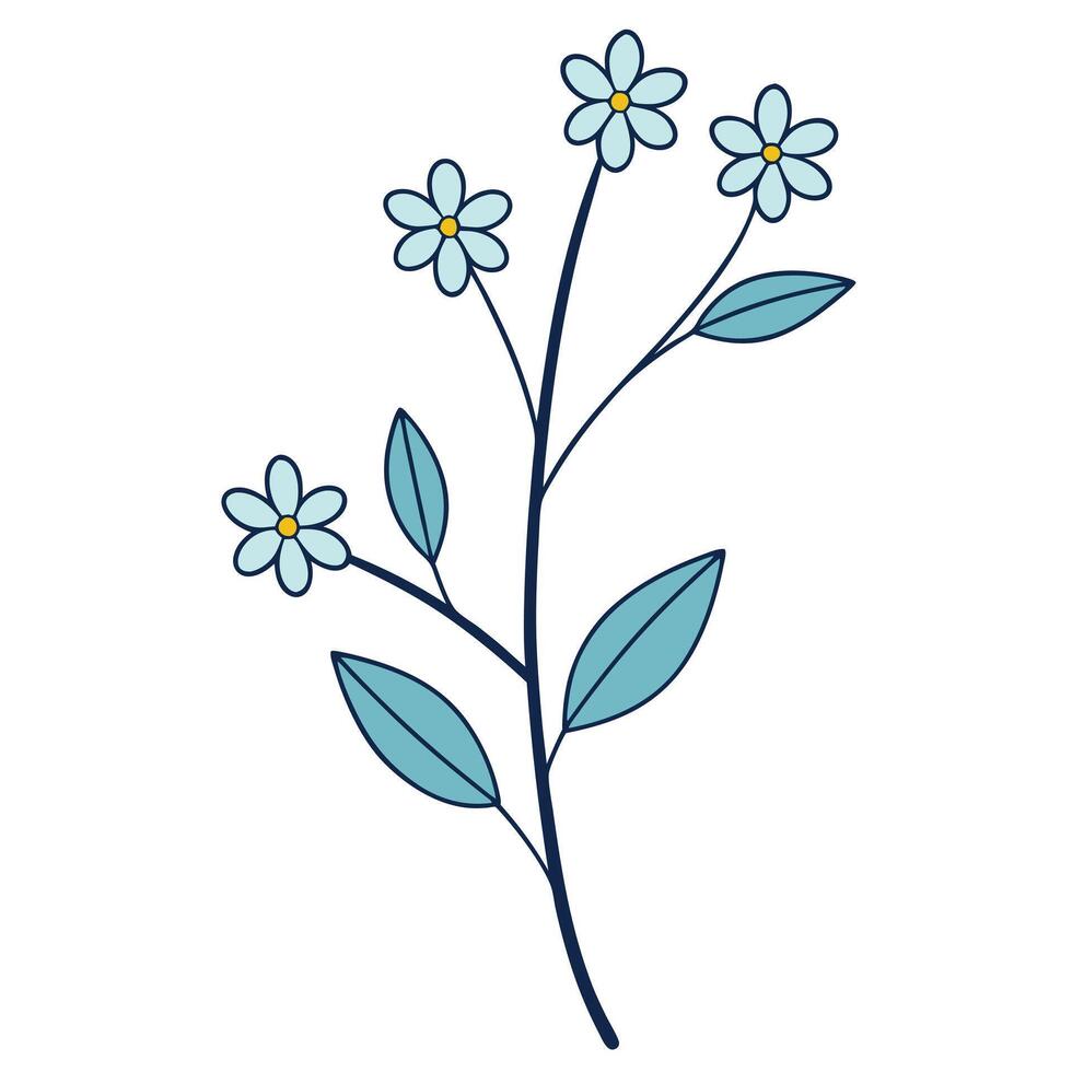A blue flower with leaves on a white background vector