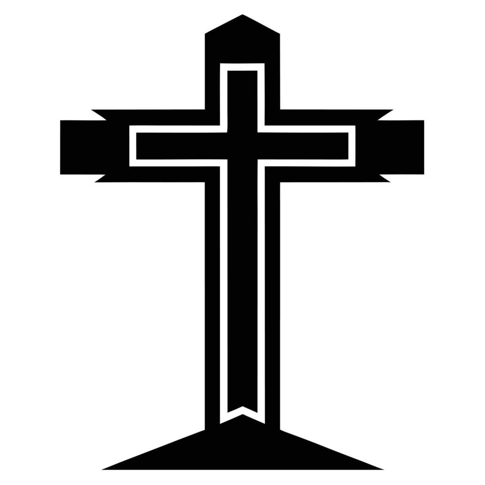 A cross is shown in black and white vector