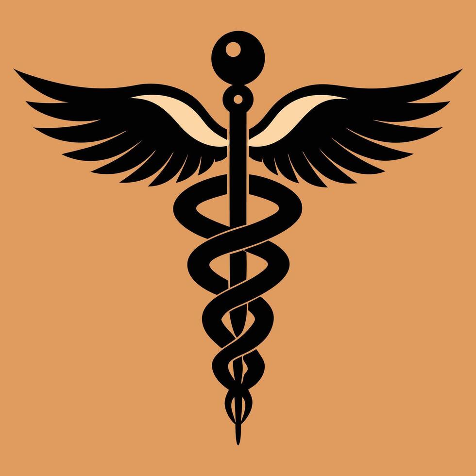 A black and gold medical symbol on an orange background vector