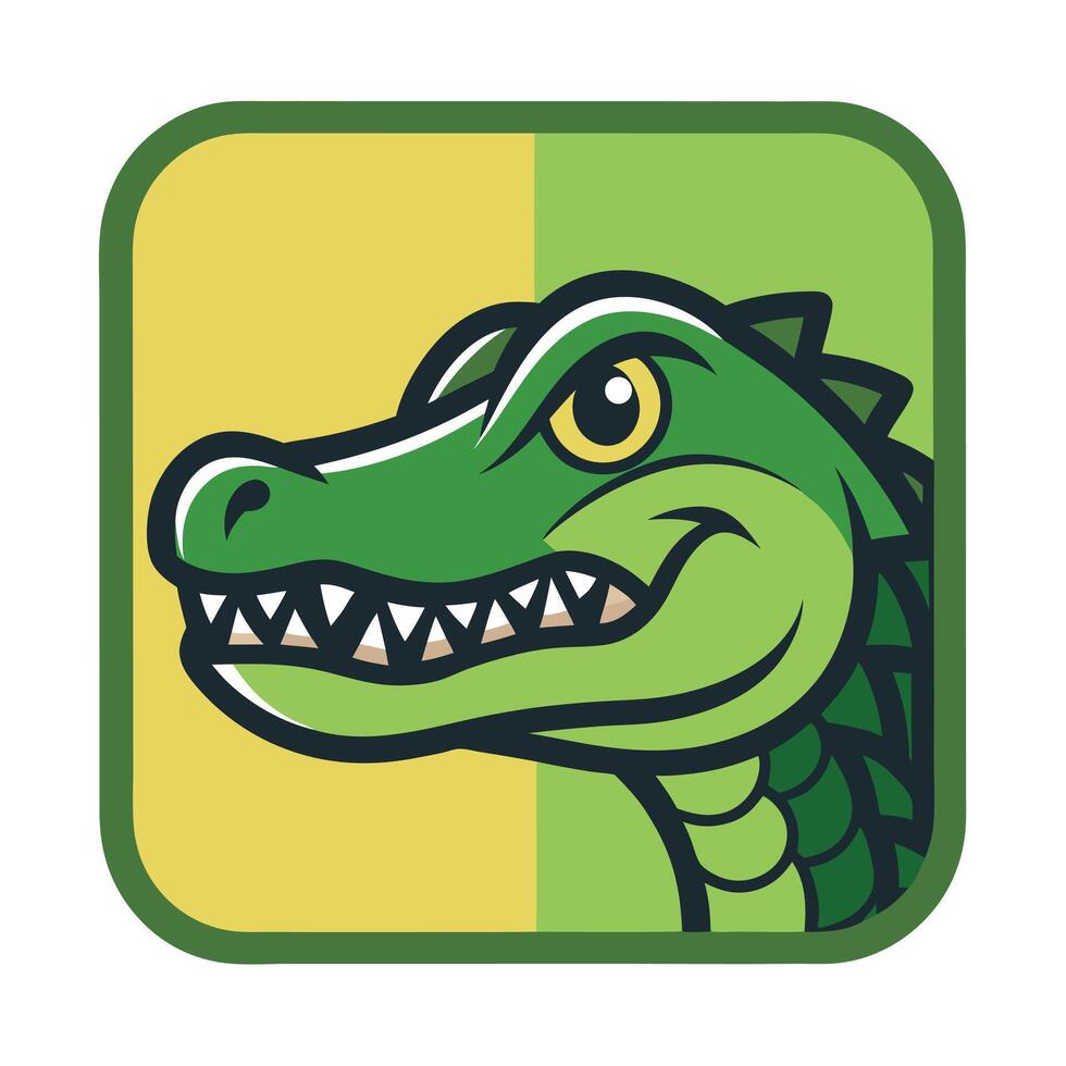 A green and yellow alligator head icon vector