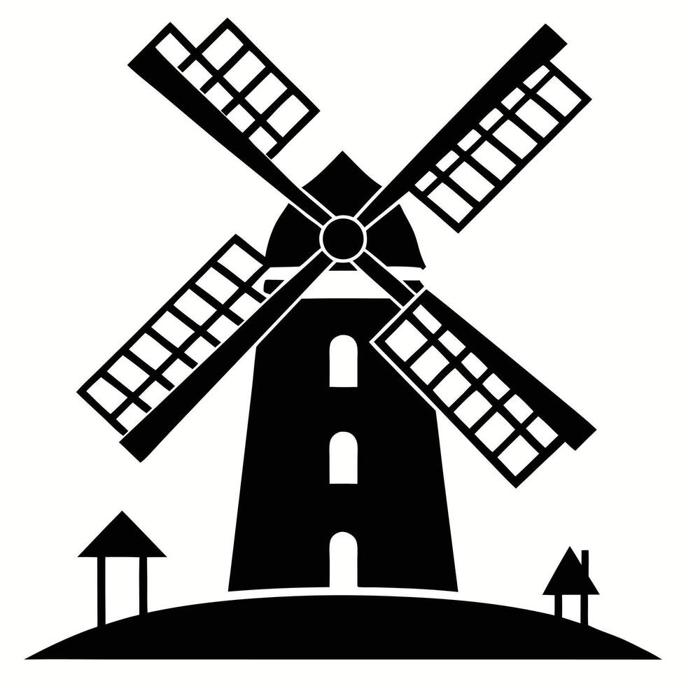 A black and white silhouette of a windmill vector