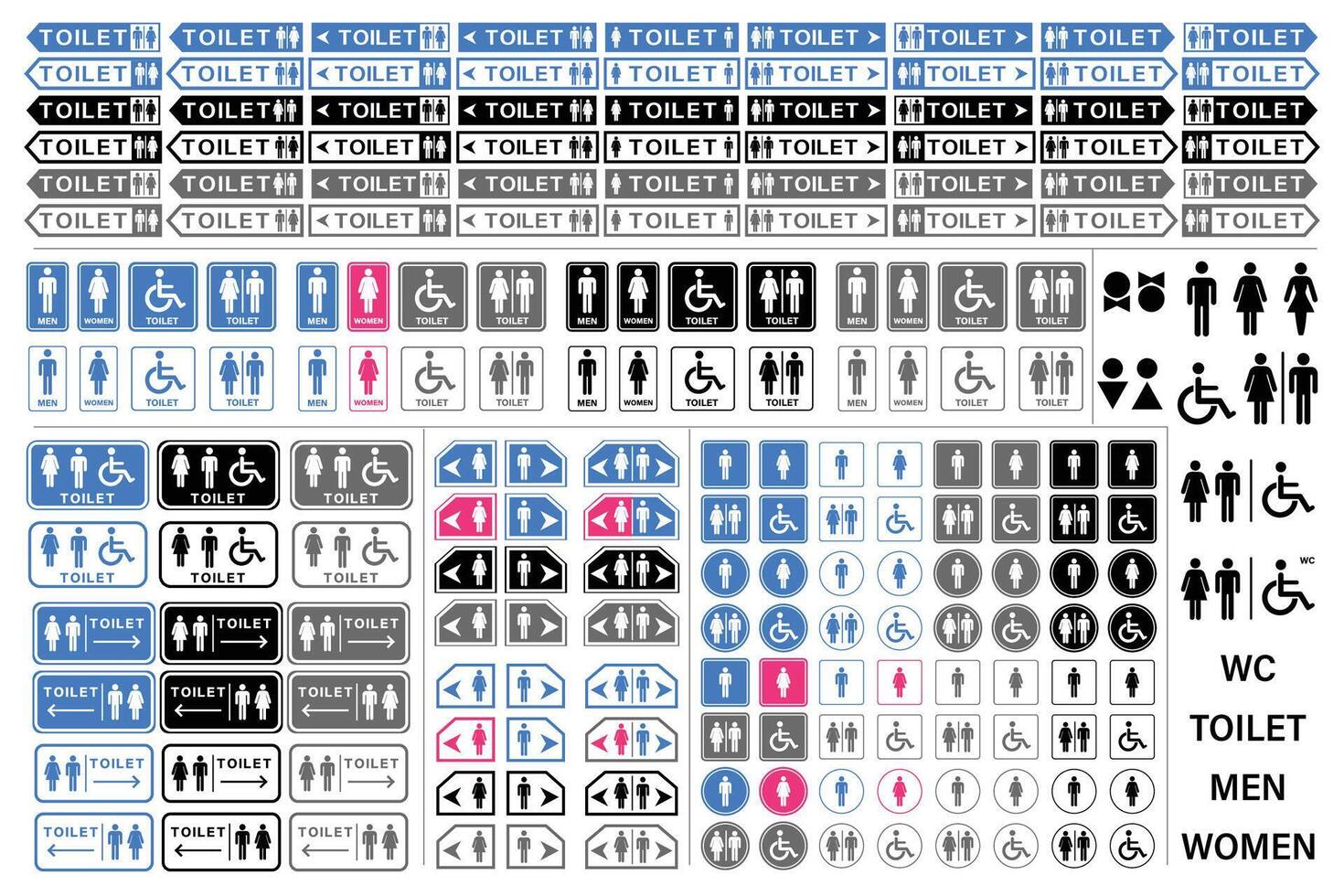 Printable Toilet Sign, Public WC Symbol with Man, Woman and Special Needs Icons vector