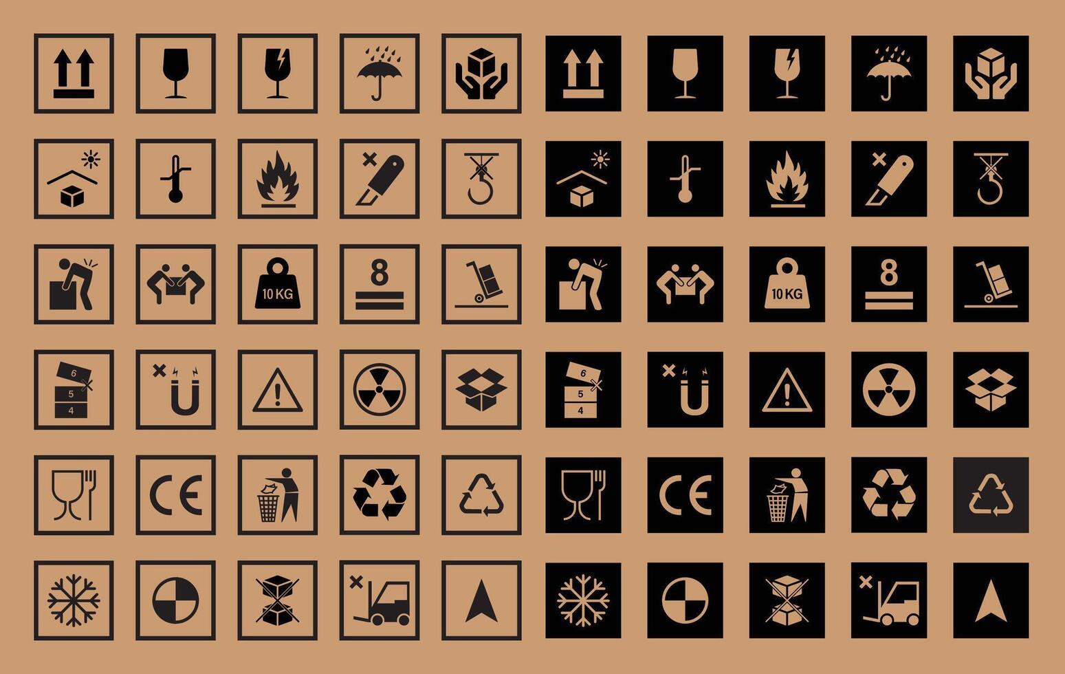 Set of Packaging Box Symbols, Flat Carton Box Warning Signs vector