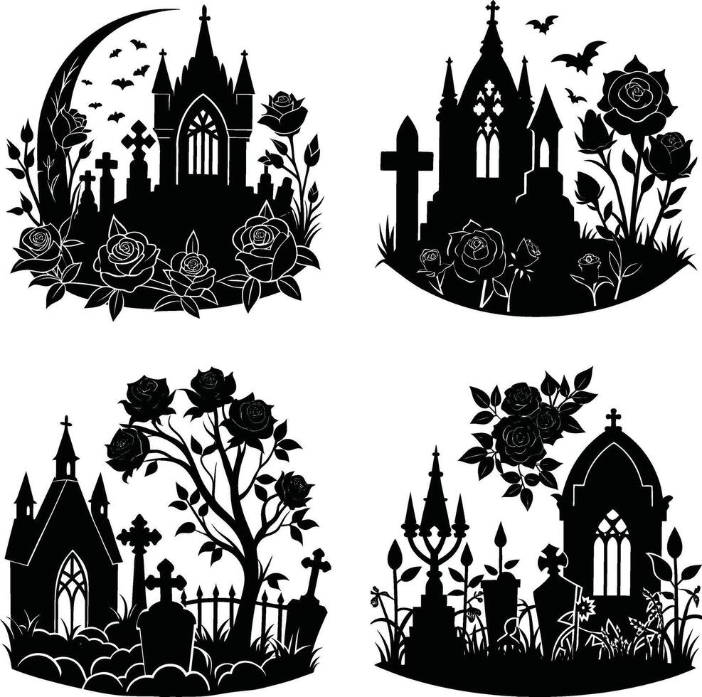 Flower Shadow Collection Decorative Dark Flower Graphics Assortment for Illustration and Crafts vector