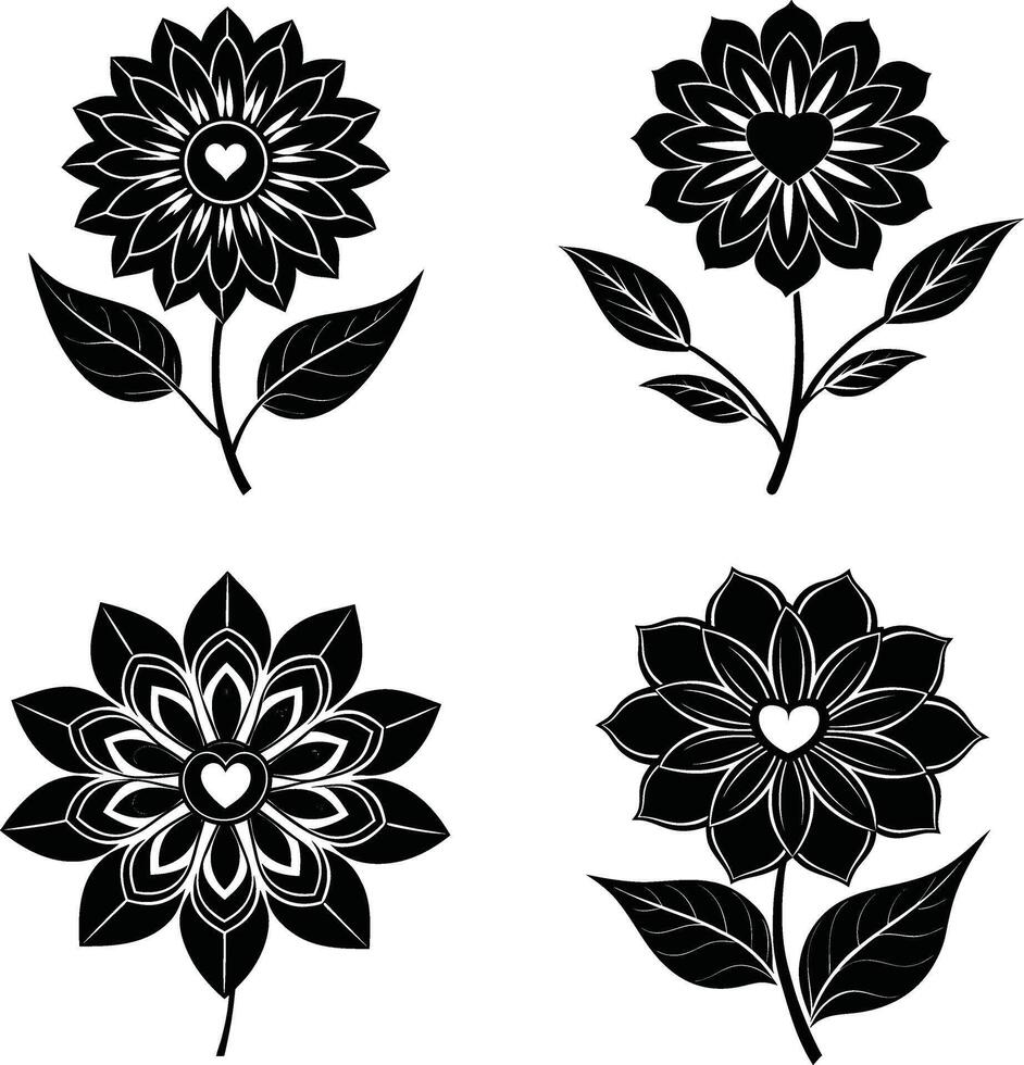 Flower Outline Collection Ornamental Dark Flower Elements Digital Assortment for Artwork and Creations vector