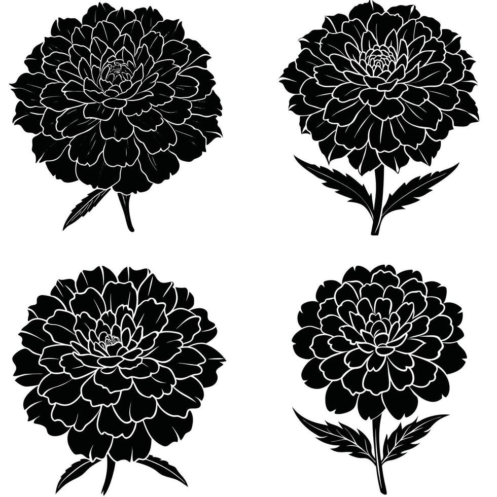 Floral Silhouette Bundle Stylish Dark Flower Elements Assortment for Design and Projects vector