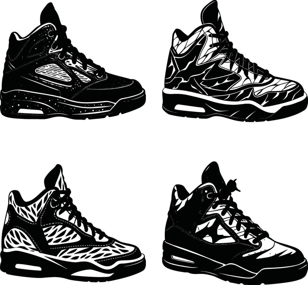 Sneakers Bundle Silhouette Style Shoes for Print Use vector