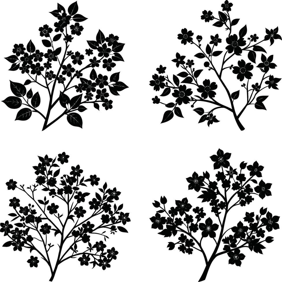 Botanical Shadow Collection Decorative Black Flower Elements Group for Illustration and Crafts vector