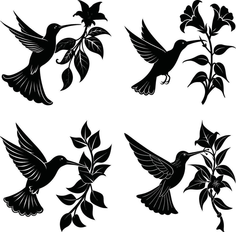 Botanical Shadow Collection Decorative Dark Flower Ornaments Digital Set for Artwork and Projects vector