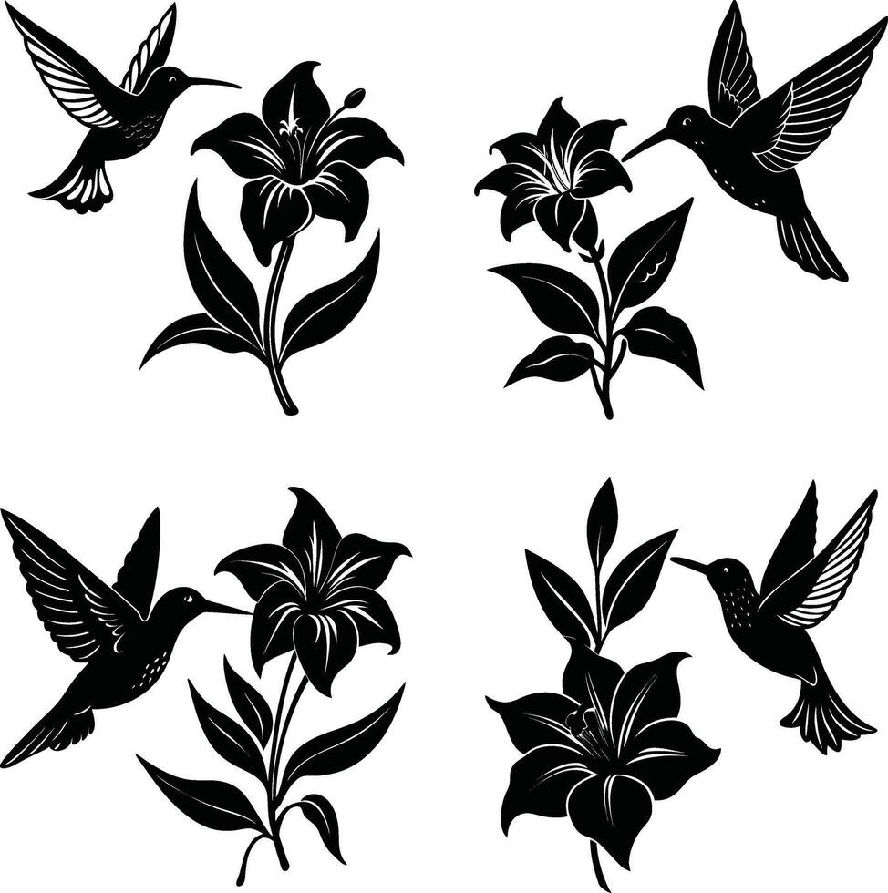 Floral Silhouette Pack Ornamental Black Flower Ornaments Digital Group for Design and Projects vector