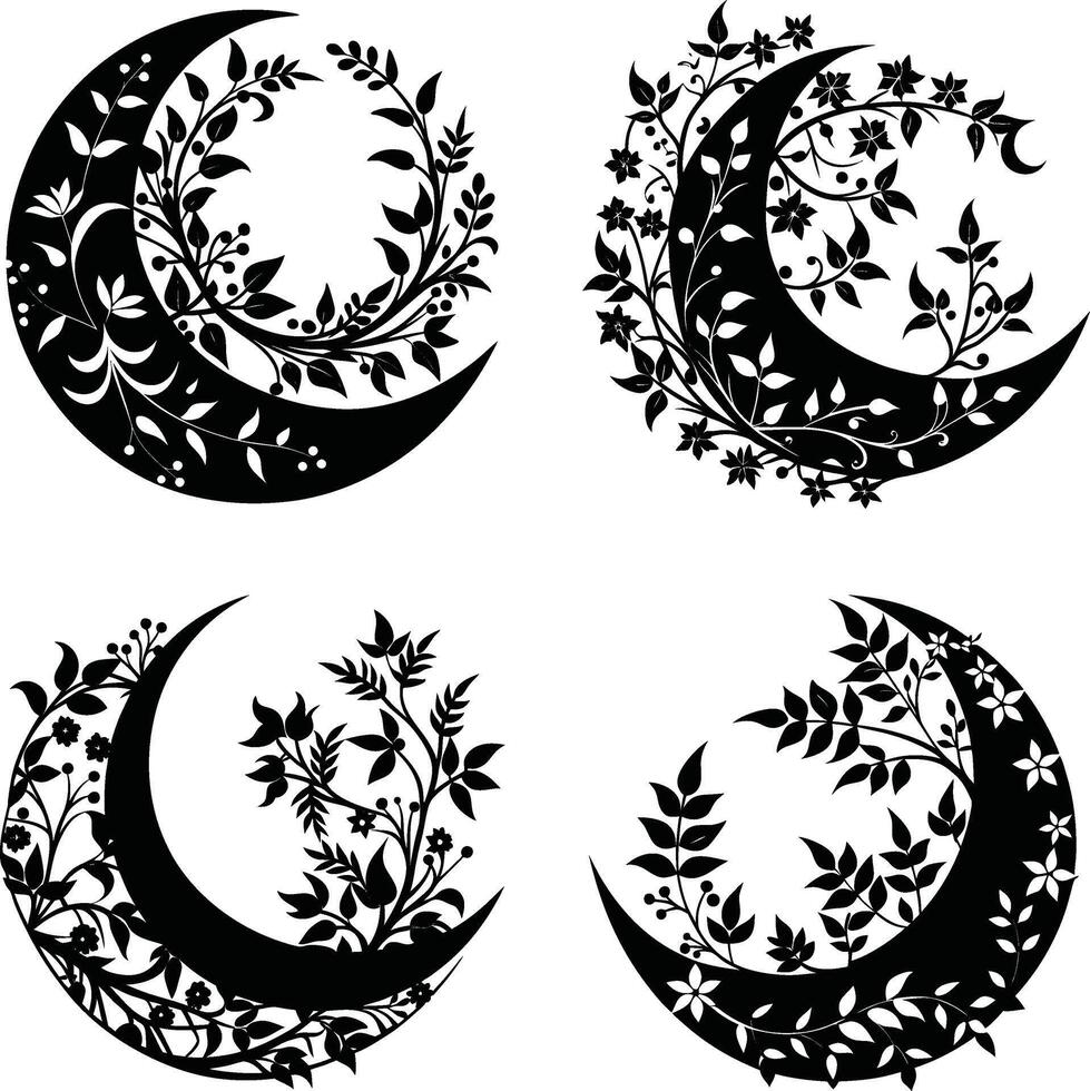 Floral Silhouette Collection Decorative Black Flower Ornaments Group for Illustration and Projects vector