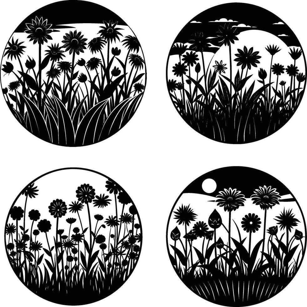 Botanical Shadow Bundle Decorative Monochrome Flower Graphics Digital Assortment for Illustration and Crafts vector