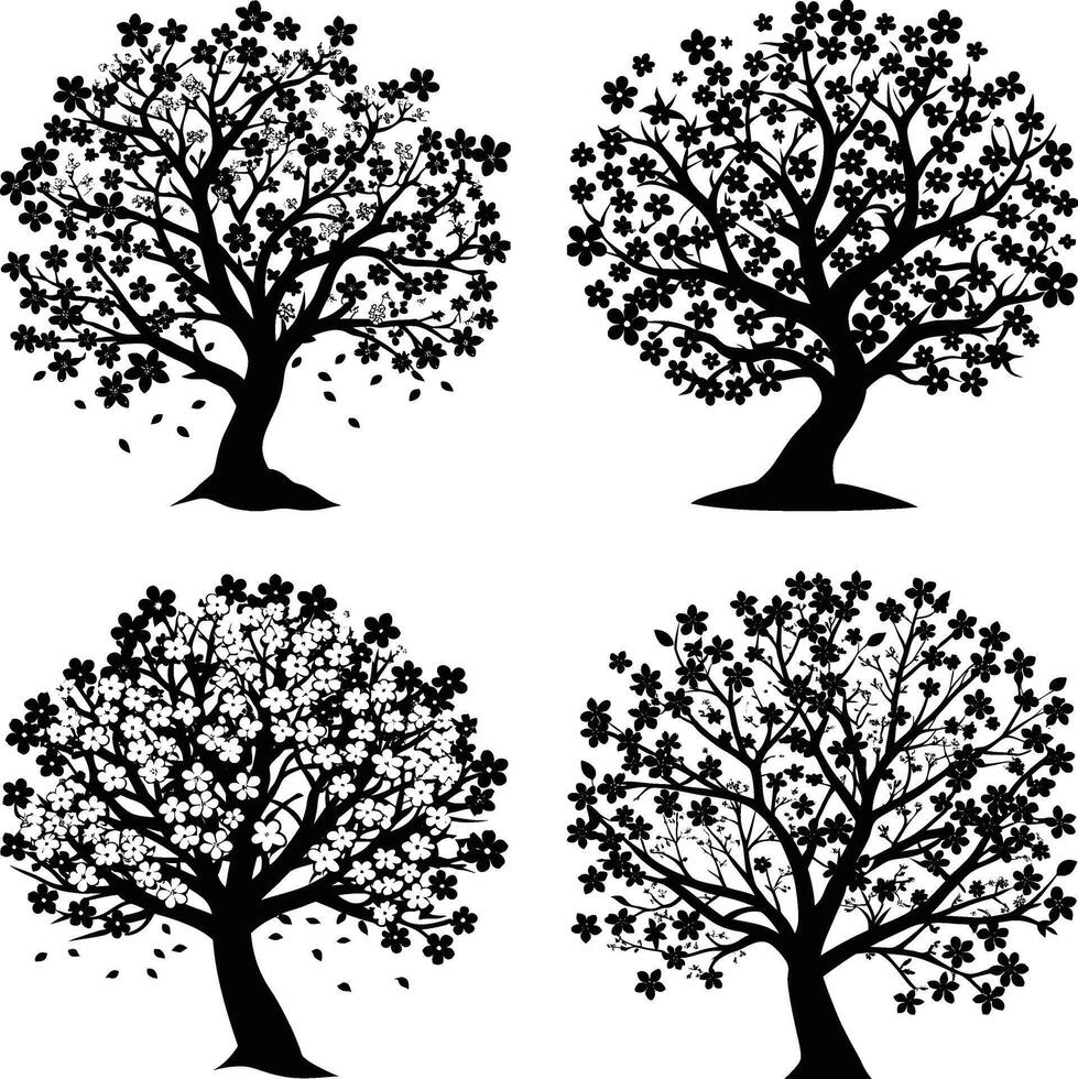 tree silhouette black and white bundle vector