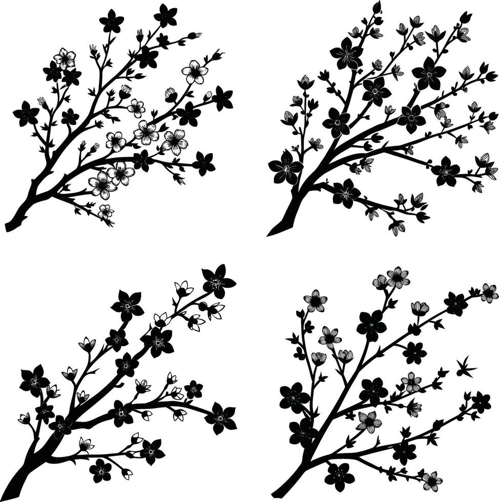 Floral Shadow Collection Decorative Black Flower Graphics Assortment for Artwork and Crafts vector
