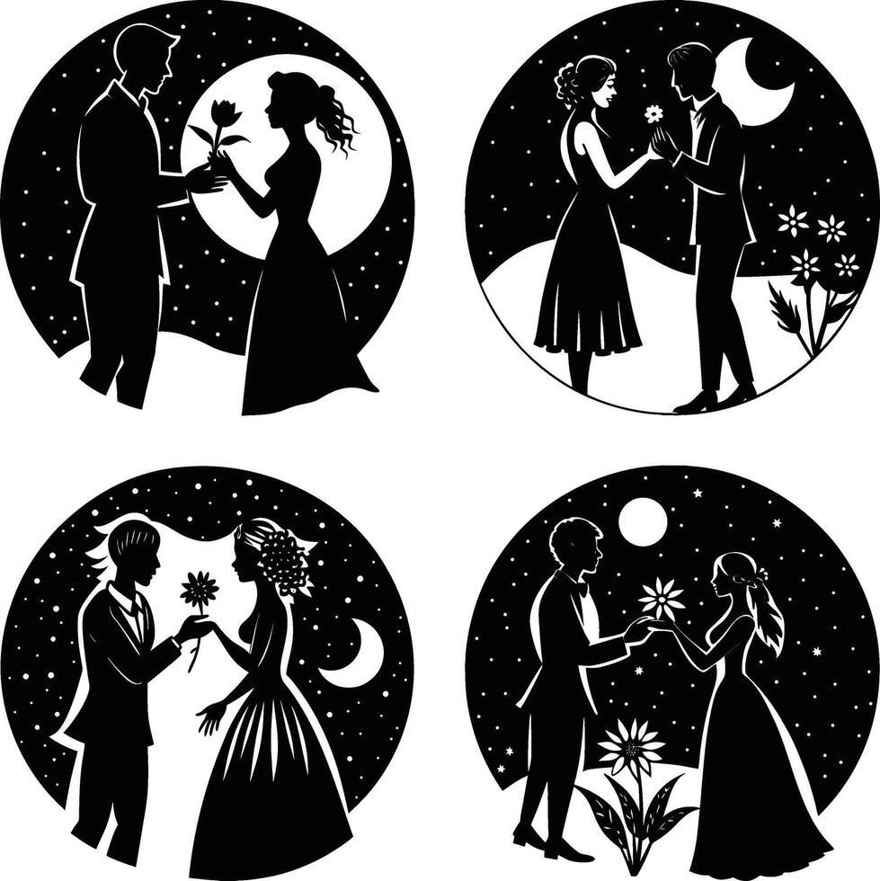 Flower Silhouette Bundle Ornamental Black Flower Ornaments Group for Design and Creations vector