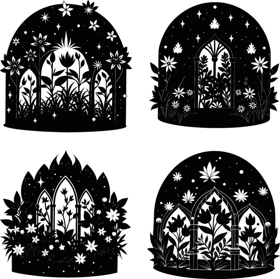Floral Shadow Pack Stylish Black vector
