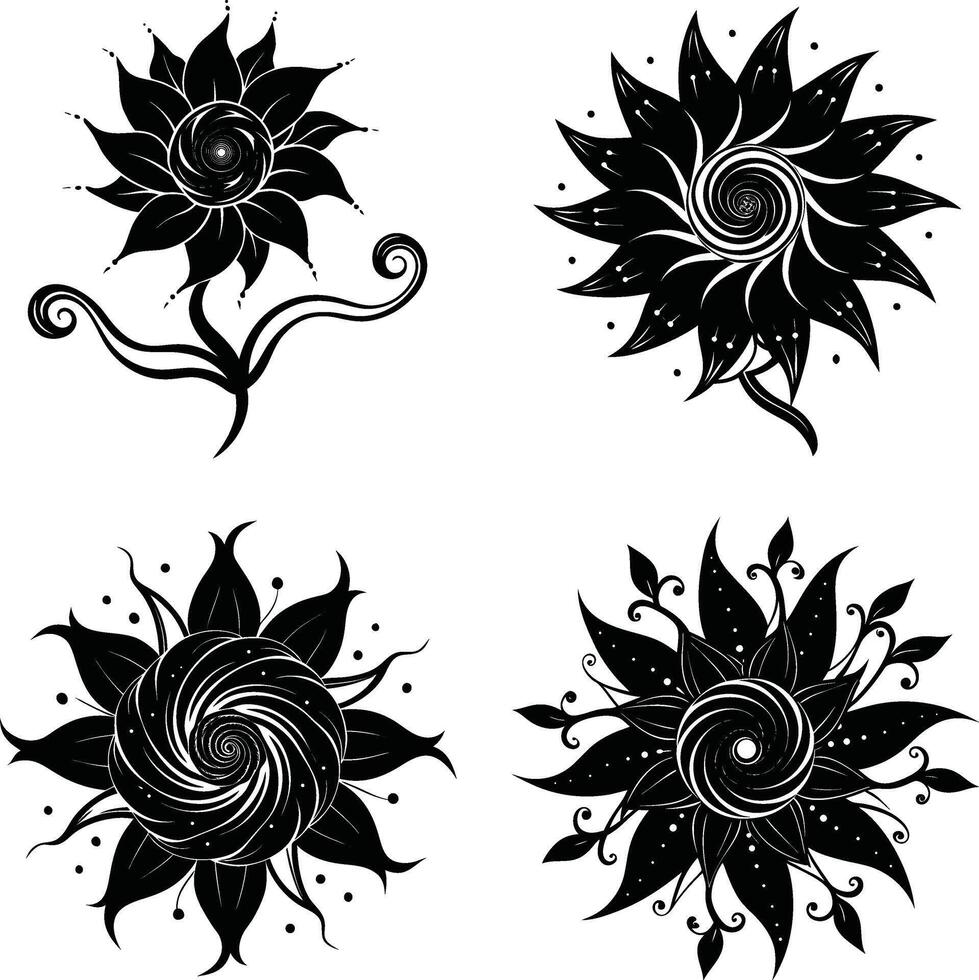 Flower Outline Collection Decorative Dark Flower Graphics Digital Assortment for Artwork and Crafts vector