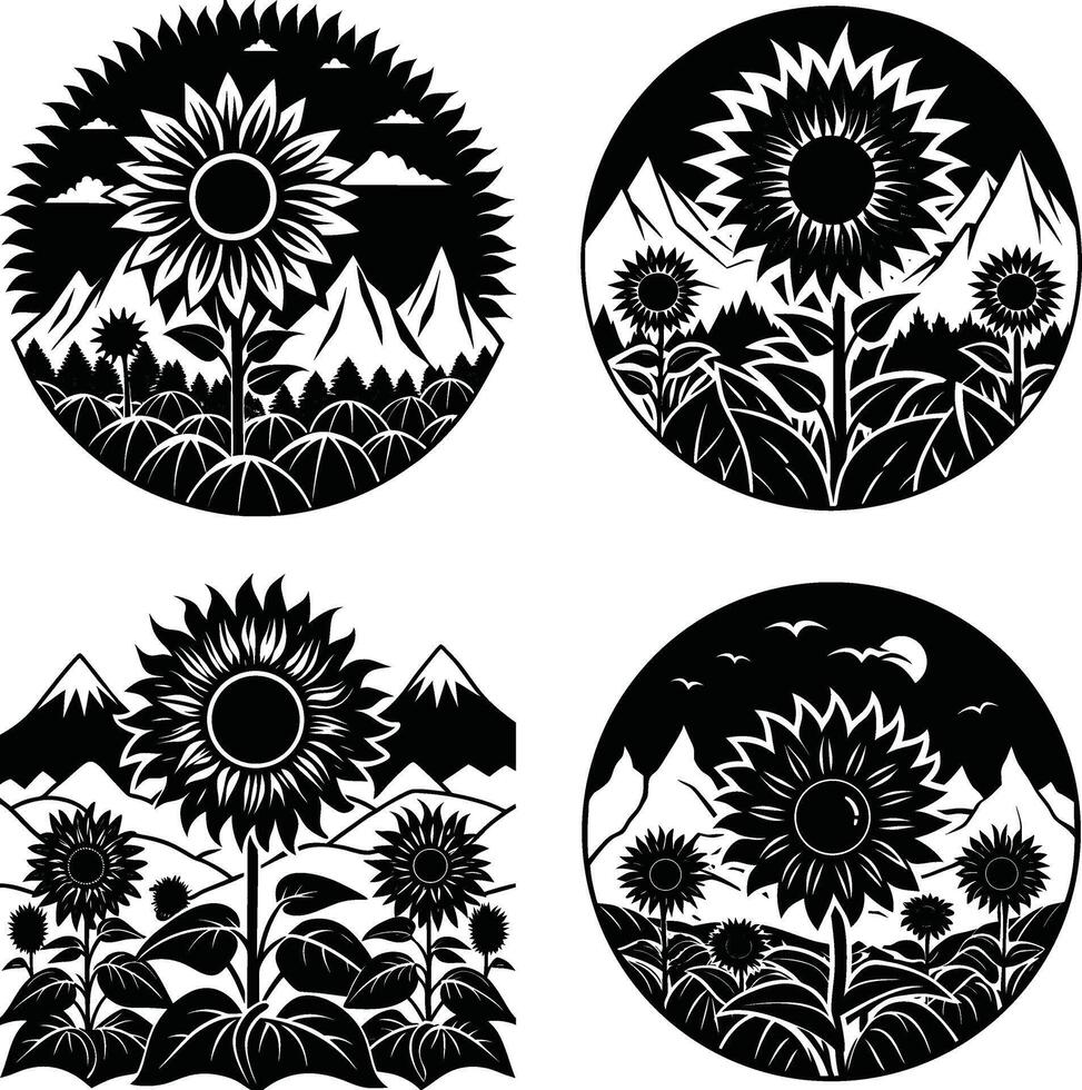 Flower Silhouette Bundle Ornamental Monochrome Flower Graphics Digital Group for Artwork and Projects vector