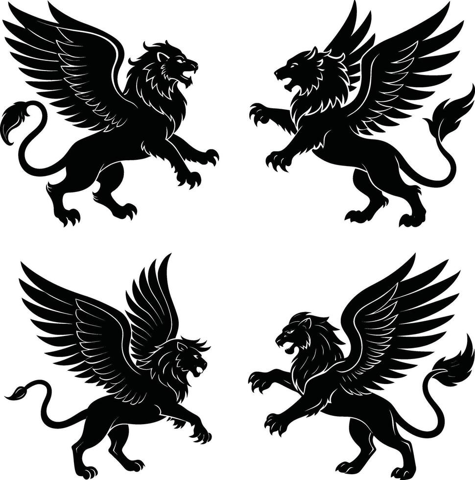 Royal Lion Jungle King Set with Silhouette Style vector