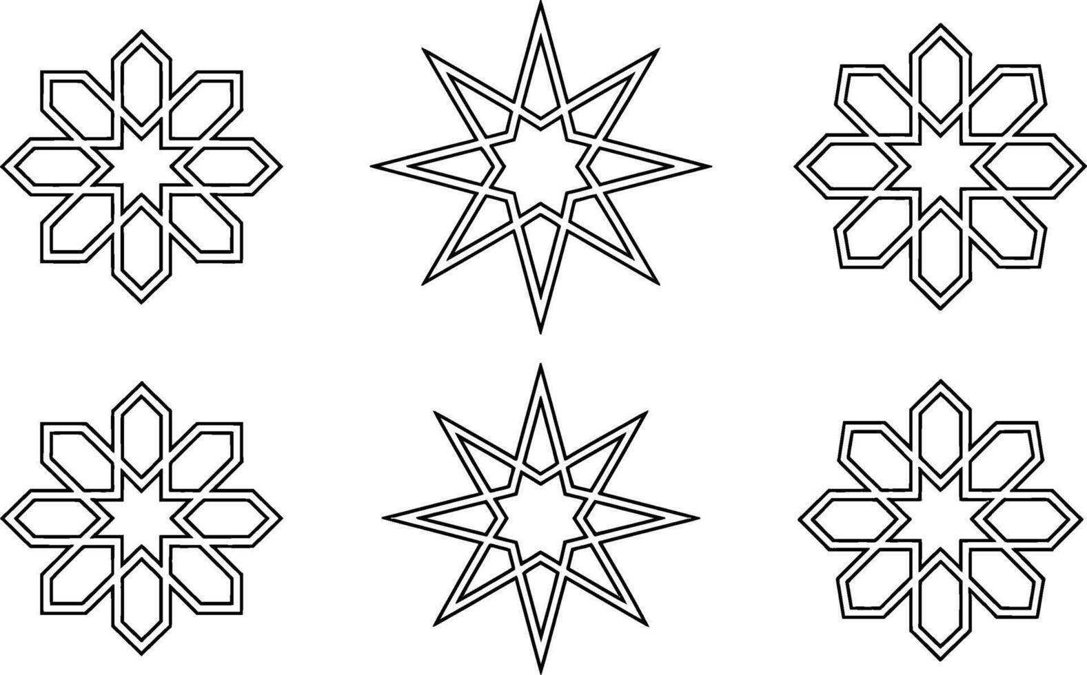 Islamic geometric patterns collection minimalist black and white line art vector