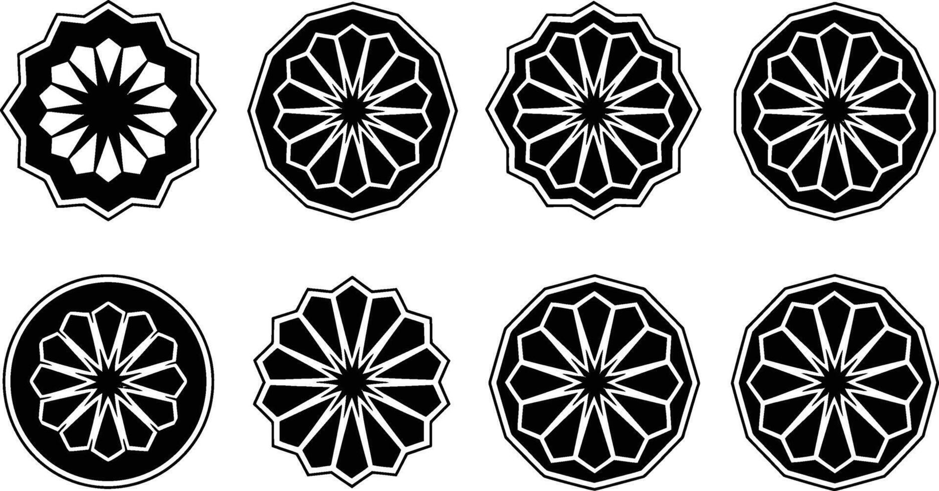 Geometric floral pattern ornaments in black and white design elements set vector