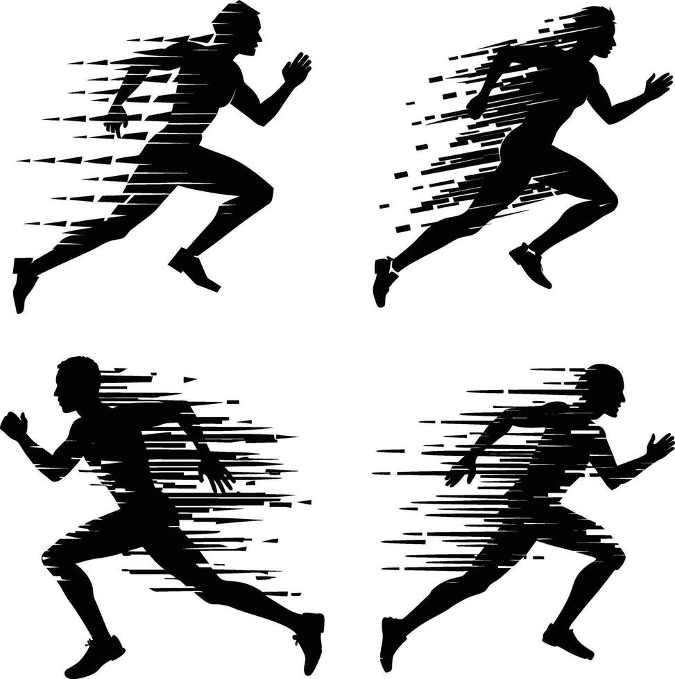 Silhouette of runners in motion with speed effect concept for sport and fitness vector