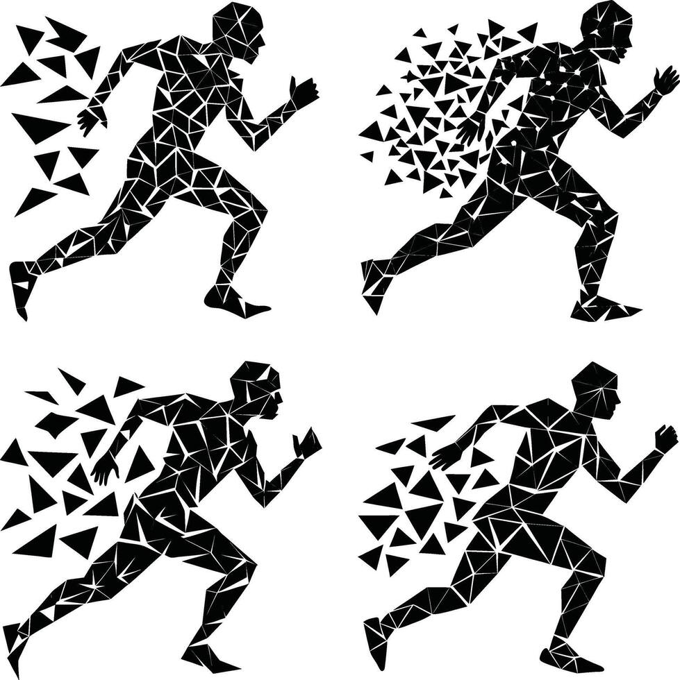 Abstract runner silhouette set polygon art style motion concept illustration vector